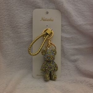 NWT Gold and Silver Crystal Bear Keychain/Bag Charm